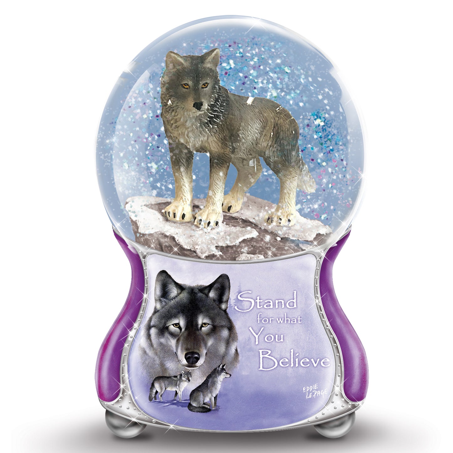 Smoky Sentinel Wolf Glitter Water Globe Bradford Exchange