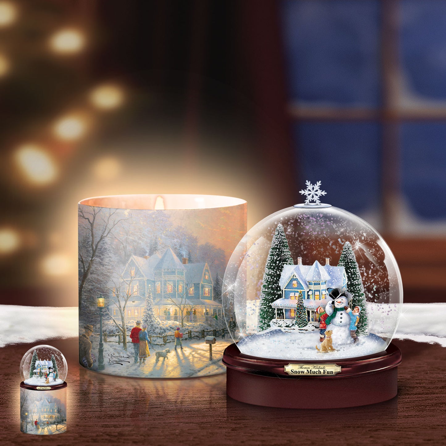 Thomas Kinkade  Holiday Memories #3 Christmas Glitter Water Globe / Candle