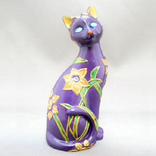 Daffodils Cloisonne Cat Figurine / Statue Bradford Exchange
