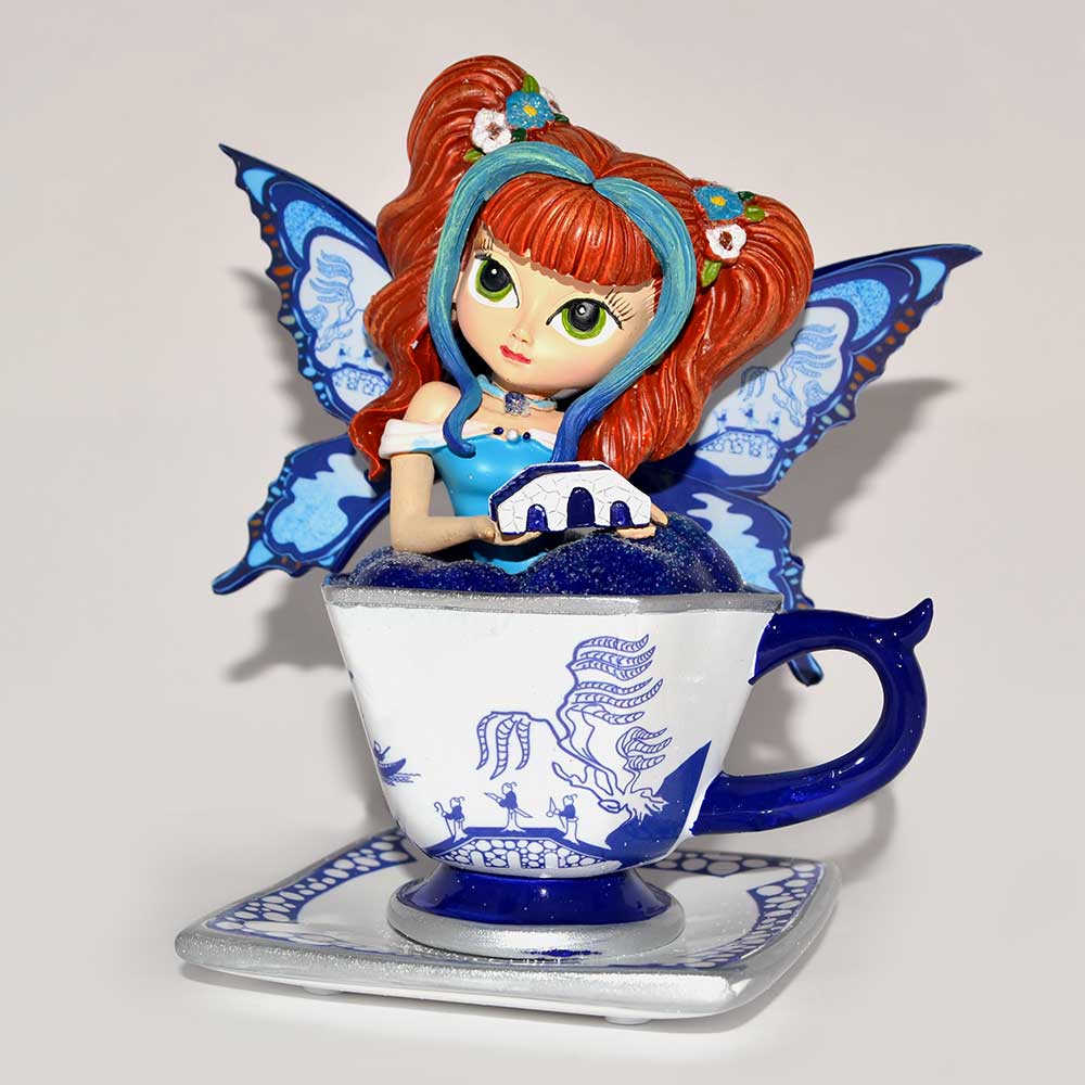 Soothing Peaceful Travels Fairy in Tea Cup Blue Willow Jasmine Becket Griffith
