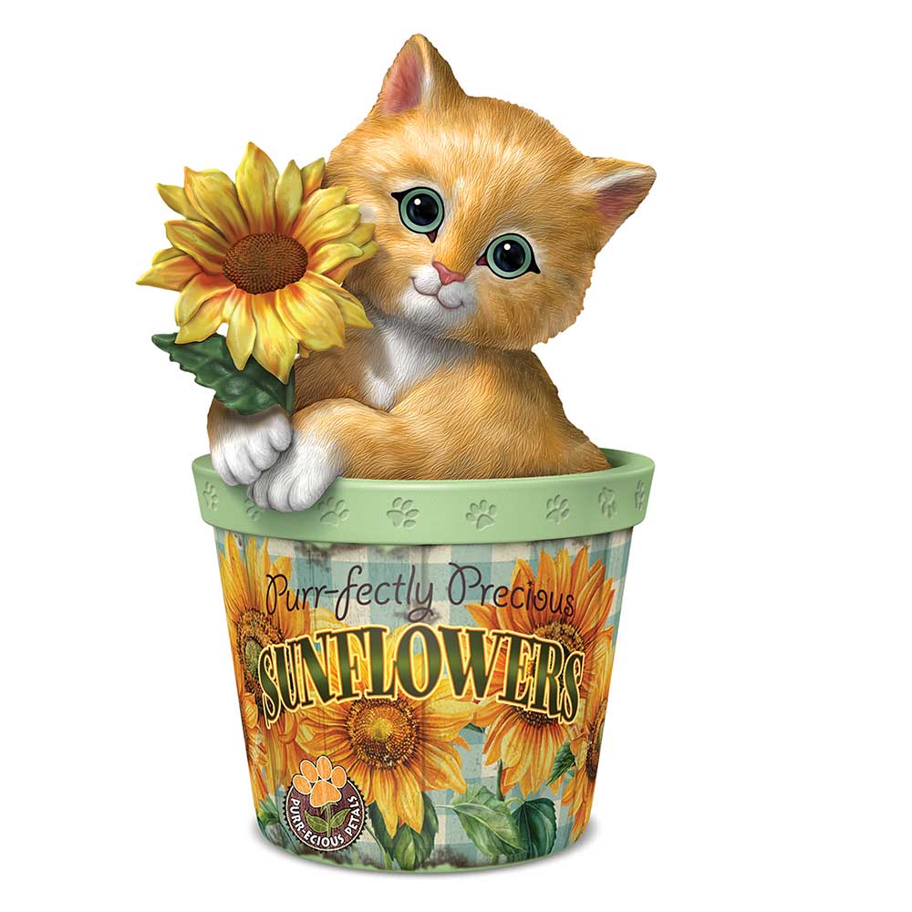 Purr-fectly Precious Sunflower Cat Figurine Bradford Exchange