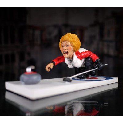 Grumpy Jon Female Curler Releasing the Stone - Comical World Collectible - 16-256