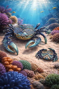 Blue Crab Enameled Trinket Box Hidden Treasures with Brooch