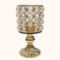 Elegance Crystal and Metal Tealight Candle Holder 7 inch Gold Pillar