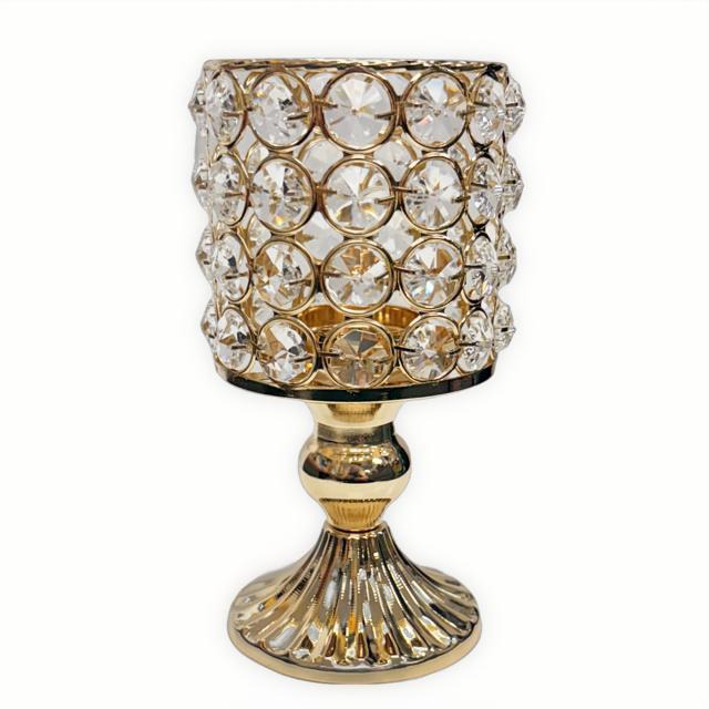 Elegance Crystal and Metal Tealight Candle Holder 7 inch Gold Pillar