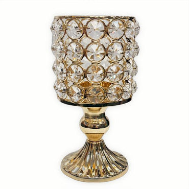 Elegance Crystal and Metal Tealight Candle Holder 7 inch Gold Pillar