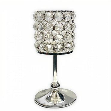 Elegance Crystal and Metal Tealight Candle Holder 8 inch Silver