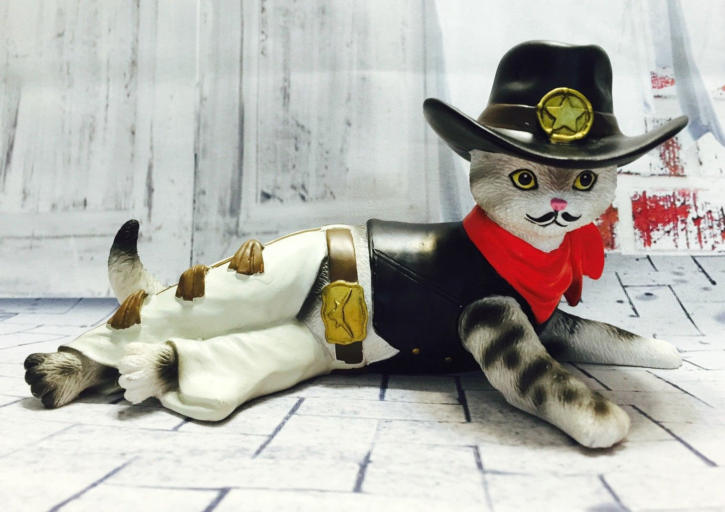 A Purr-fect Hero Cat Figurine Sours in Fur Kitty Cowboy Bradford Exchange