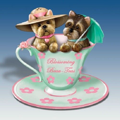 Blossoming Yorkie Dog s Salt and Pepper Shaker Set Bradford Exchange Ceramic