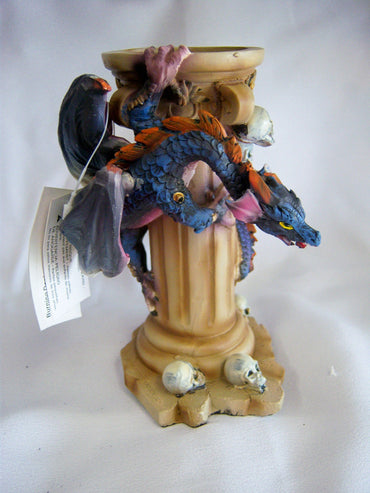 Blue Dragon Candle Stick Figurine with Metal Wings  - Legends of Avalon