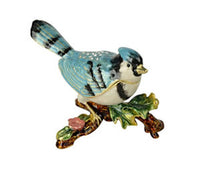 Blue Jay Bird Enamelled Treasures Trinket Box with Necklace