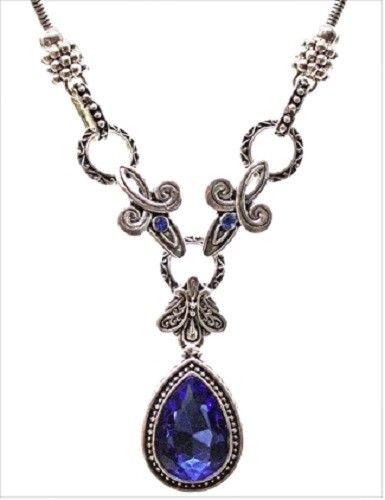 Blue Teardrop Pendant on Silver Colour Chain Necklace Fashion Jewellery