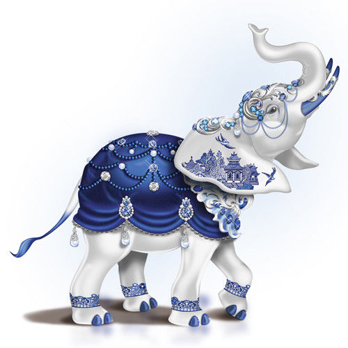 Blue Willow Elephant Animal Figurine - Hamilton Collection