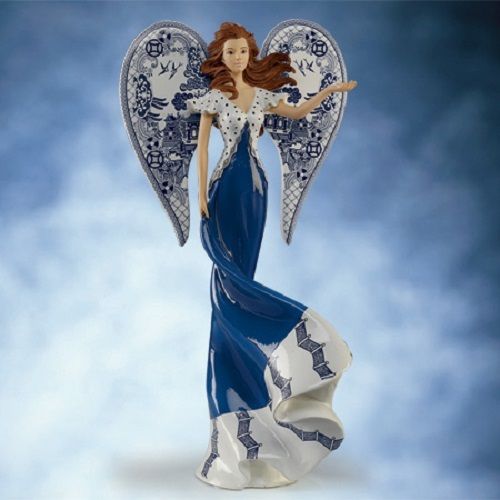 Bringing Blessings for Calm Figurine Angel of Blue Willow Bradford Exchange