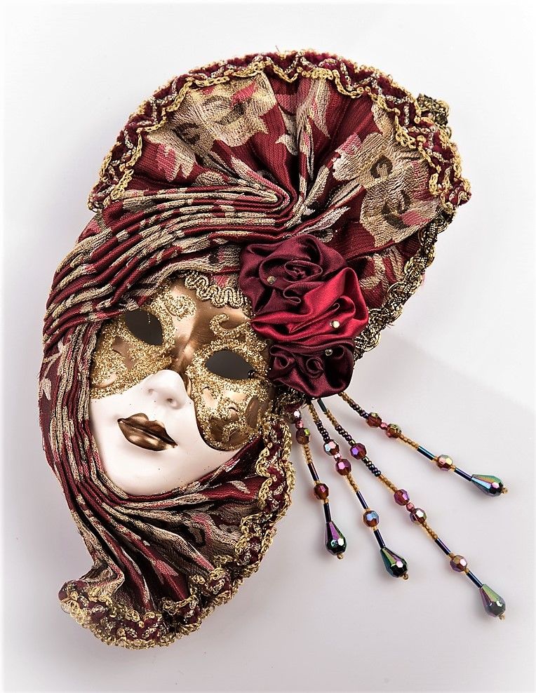 Burgandy Masquerade Style Mask with Face for Hanging - Wall Art