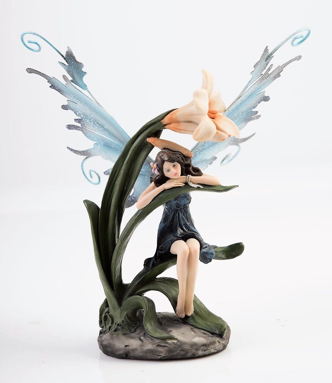 Callia - Fairy Sitting on Lily Leaf Figurine with Metal Wings  Legends of Avalon