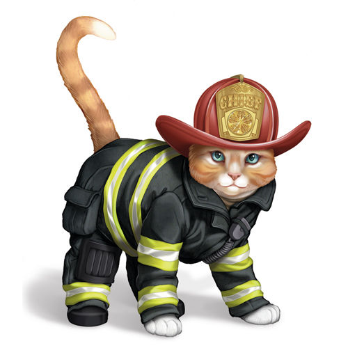 Chief Furry Firefighter Cat Fireman Figurine Bradford Exchange