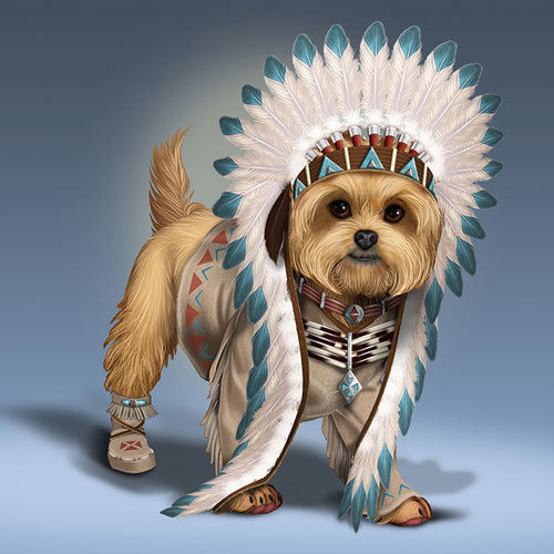 Chief Little Paws Yorkie Indian Native Dog Figurine Bradford Exchange