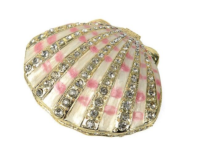 Clam Shell Enamelled Treasures Trinket Box with Necklace