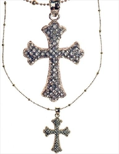 Cross Rhinestone Silver Colour Chain Necklace Fashion Jewellery Long Length