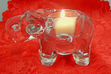 Elephant Tea Light Candle Holder Clear Heavy Glass - Free Soy Tealight - AB