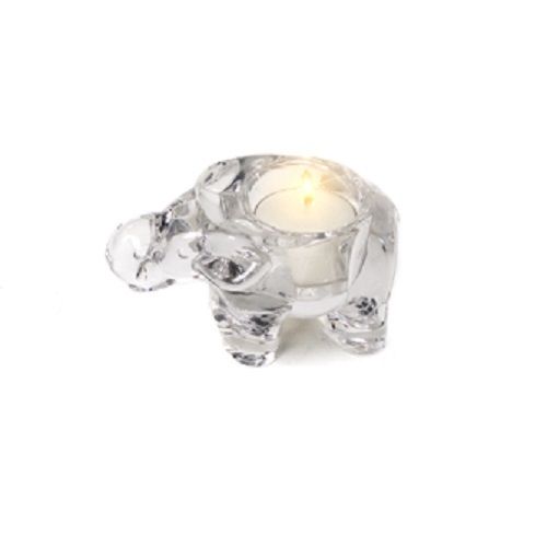 Elephant Tea Light Candle Holder Clear Heavy Glass - Free Soy Tealight - AB