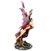 Fairy Daydreaming on Tree Red Figurine with Metal Wings - Legends of Avalon