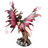 Fairy Daydreaming on Tree Red Figurine with Metal Wings - Legends of Avalon