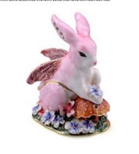 Fairy Pink Rabbit Enamelled Treasures Trinket Box with Necklace