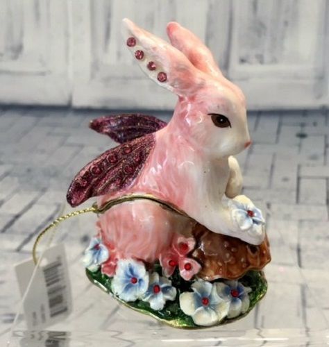 Fairy Pink Rabbit Enamelled Treasures Trinket Box with Necklace