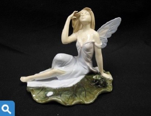 Fairy Sitting on Lily Pad Fine Porcelain Collectible Statue - SCR