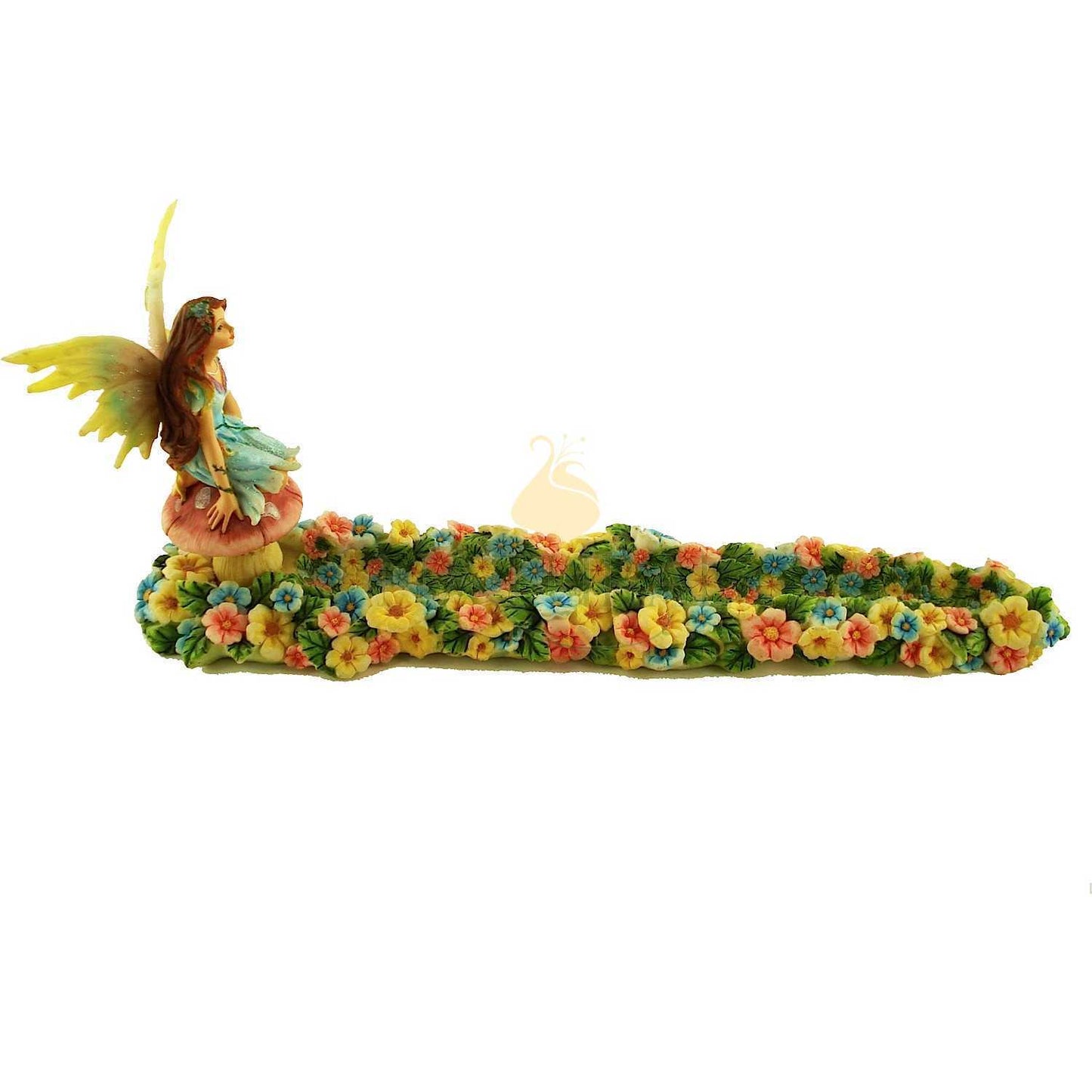 Fairy Sitting on Mushroom Flowers Ashcatcher Incense Burner Resin - NS