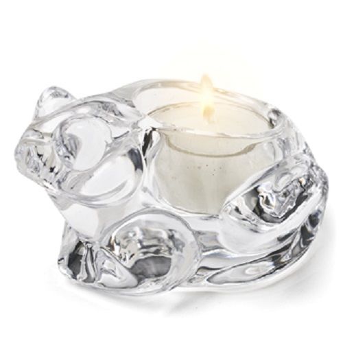 Frog Tea Light Candle Holder Clear Heavy Glass - Free Soy Tealight - AB