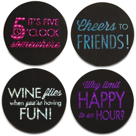 Happy Hour Hiccup Girls Drinking Wine Coaster Set  Decoration - Hiccup Lady