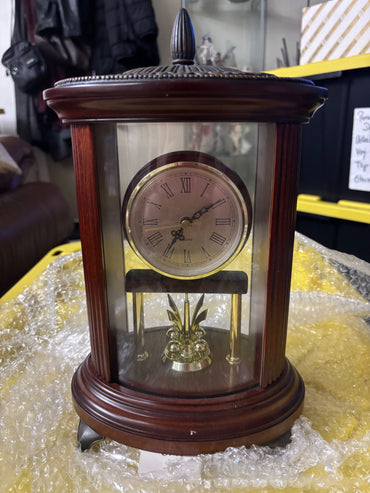NEW Bombay Stores Traditional Wood-Tone Glass Mantel Clock with Pendulum