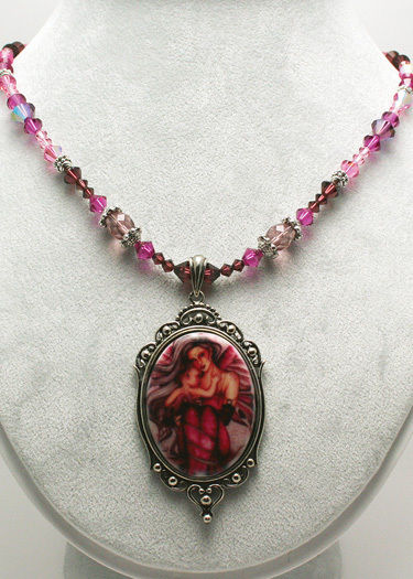 Innocence Fairy with Baby Beaded Necklace Pendant Jessica Galbreth Fairysite