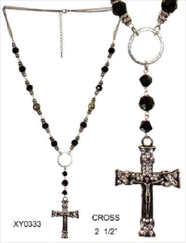 Jesus on Cross Pendant on Silver &amp; Black Colour Chain Necklace Jewellery