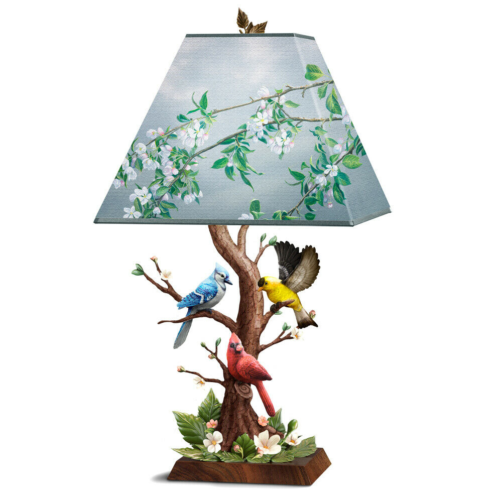 Joyous Gathering Bird Cardinal Blue Jay  Table Lamp - Bradford Exchange