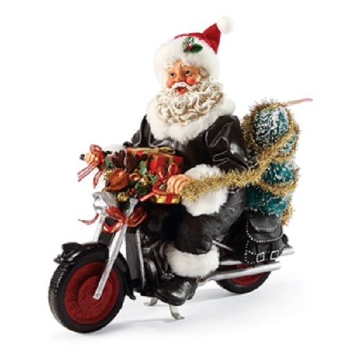 Kickstarting Christmas Santa on a Motorcycle Figurine