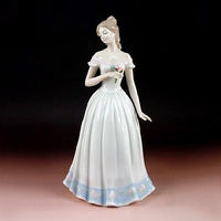 Lady Figurine Holding Flower Fine Porcelain Collectible Statue - SCR