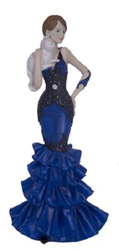 Lady Royal Blue Dress, Holding white cat Figurine