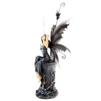 Legends of Avalon Fairy Resting on Gargoyles Throne Figurine with Metal Wings