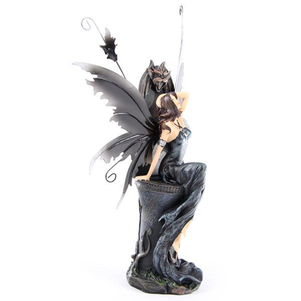 Legends of Avalon Fairy Resting on Gargoyles Throne Figurine with Metal Wings