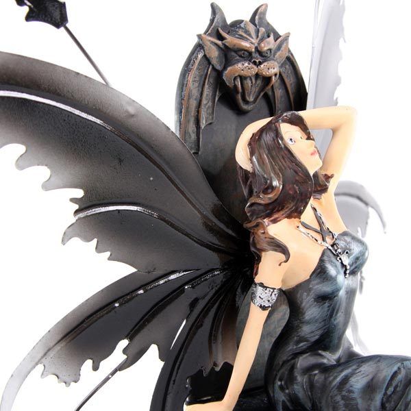 Legends of Avalon Fairy Resting on Gargoyles Throne Figurine with Metal Wings