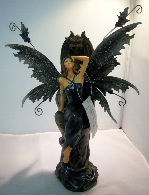 Legends of Avalon Fairy Resting on Gargoyles Throne Figurine with Metal Wings