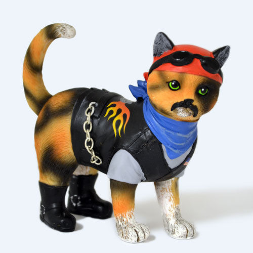 Live Fur Fish Breath Biker Cat Figurine - Hamilton Collection - Resin