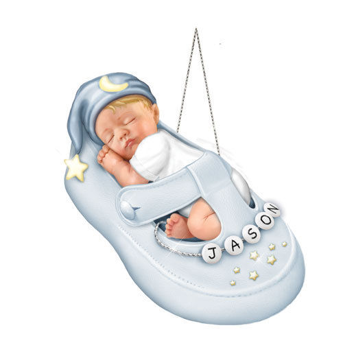 Love You to the Moon Boy Personalized Baby in a Shoe Ornament Bradford Exchange