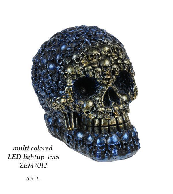 Metallic Blue Skull LED Light Up Eyes Statue Figurine - ZEM  We Combine Shipping