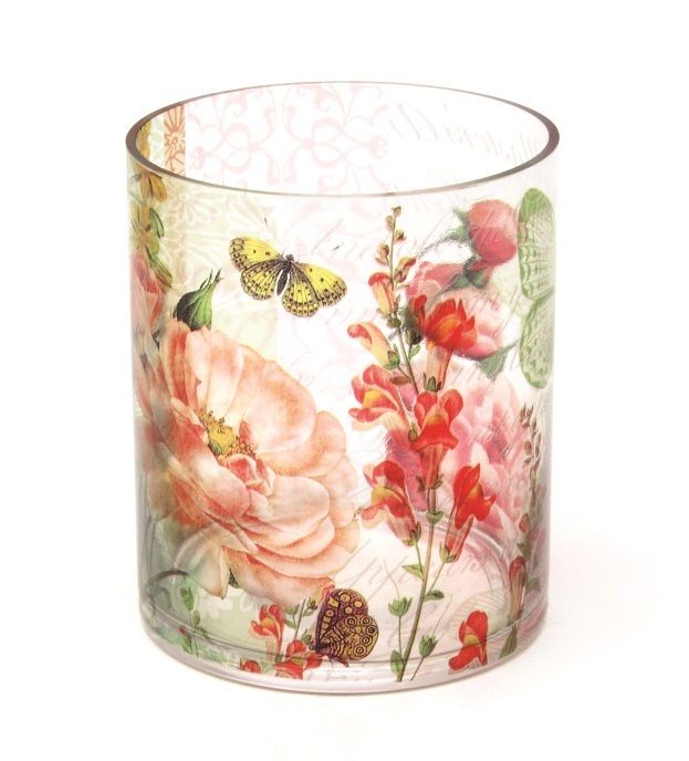 Mon Jardin Cottage Rose Glass Candle Holder Tealight Holder