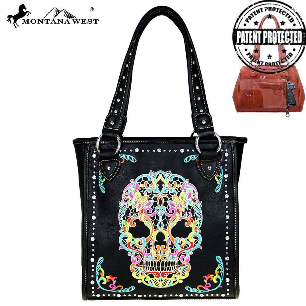 Montana West Sugar Skull Handbag Purse Back Zippered Concealed Compartment